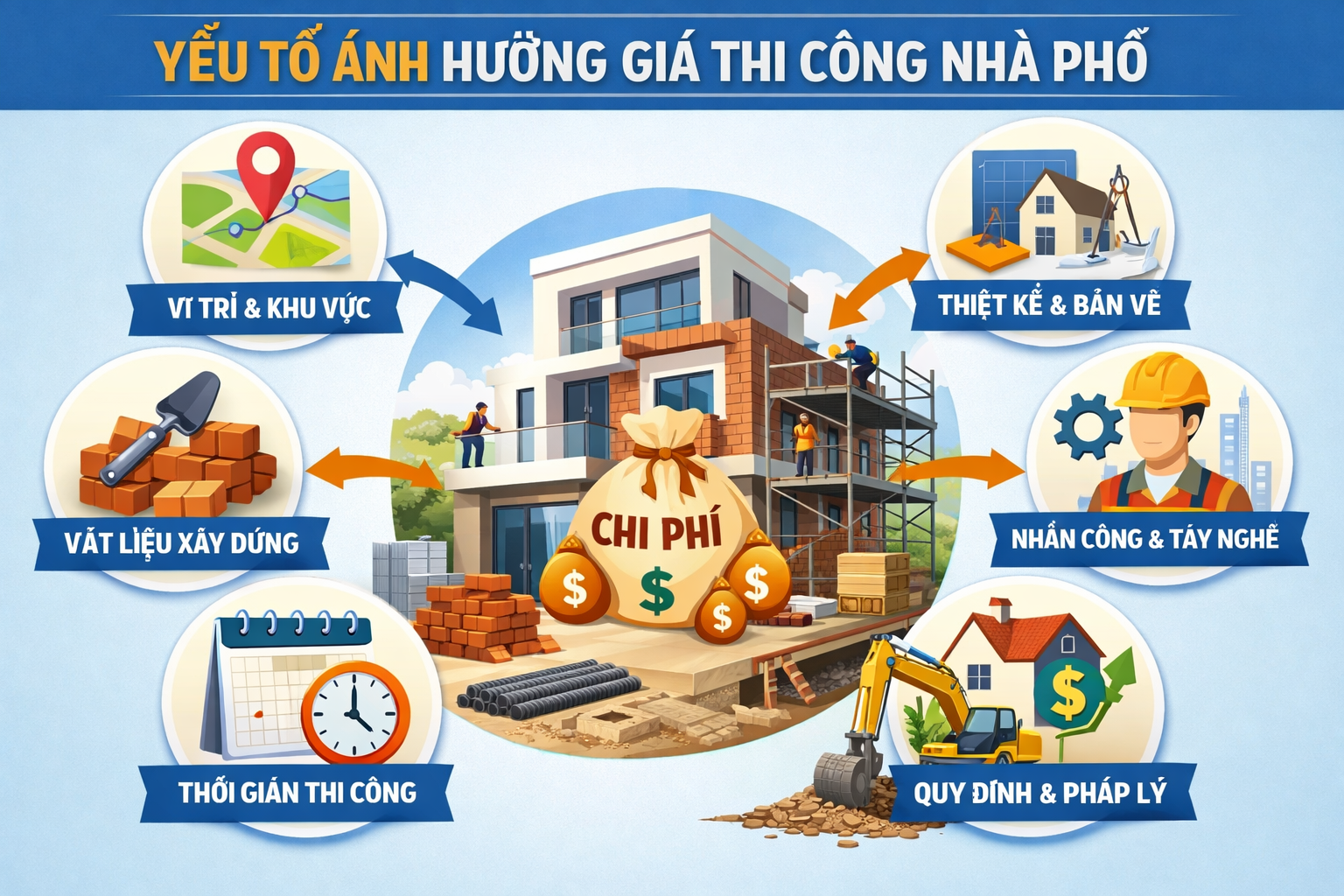 Yếu tố ảnh hưởng đến giá thi công nhà phố